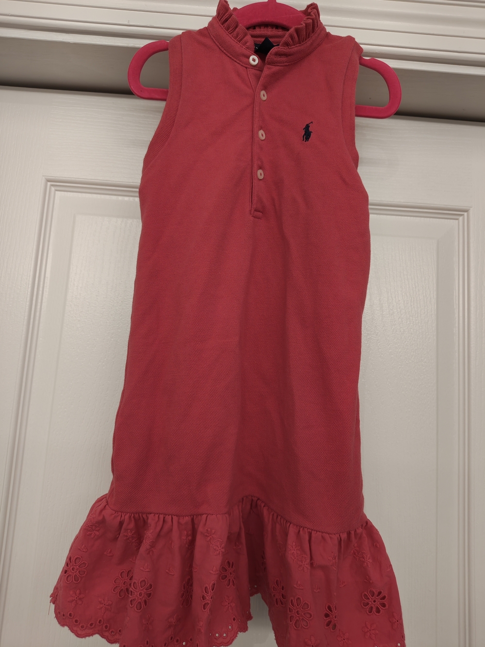 Ralph Lauren Girls' Coral Eyelet Hem Polo Dress